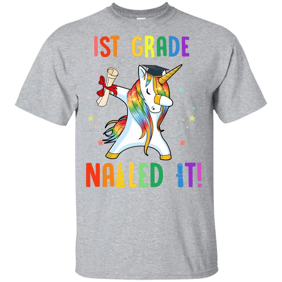 Dabbing 1st Grade Unicorn Nailed It Graduation Class Of 2021 Youth-Youth Shirt-Youth T-Shirt-Sport Grey