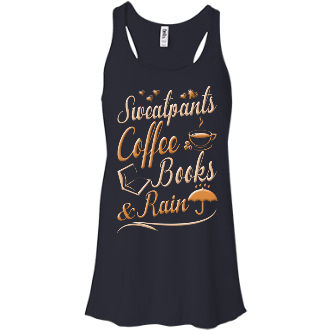 Sweatpants Coffee Books And Rain T Shirt-T-Shirt & Hoodie-Women's Flowy Racerback Tank-Midnight