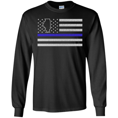 Illinois Thin Blue Line Police State-T-Shirt & Hoodie-Long Sleeve T-Shirt-Black