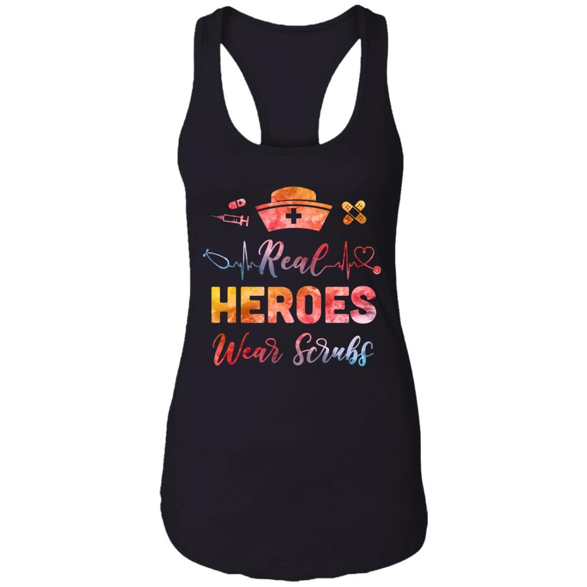 Nurse Nursing Strong Real Heroes Wear Scrubs Women Gifts-T-Shirt & Tank Top-Women's Ideal Racerback Tank-Black