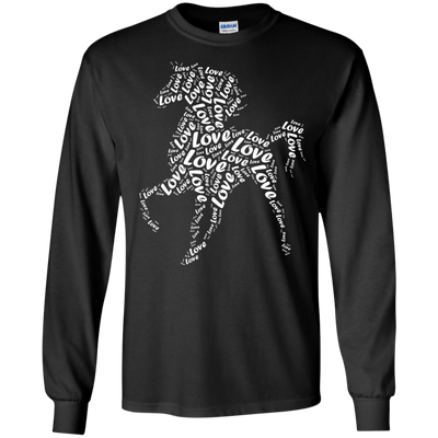 I Love Horse T-Shirt Word Graphic Tee-T-Shirt & Hoodie-Long Sleeve T-Shirt-Black