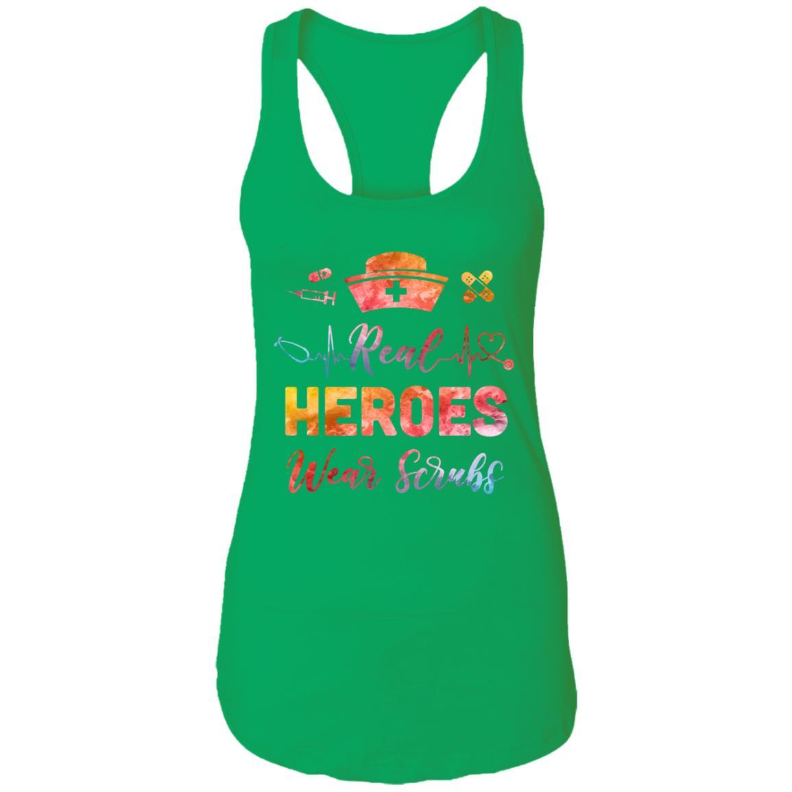 Nurse Nursing Strong Real Heroes Wear Scrubs Women Gifts-T-Shirt & Tank Top-Women's Ideal Racerback Tank-Kelly Green