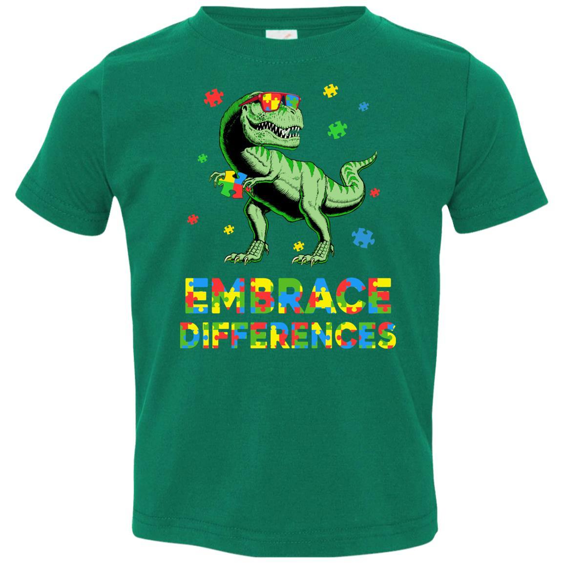 Dinosaur Puzzle Autism Awareness Embrace Differences Youth-Youth Shirt-Toddler T-Shirt-Kelly