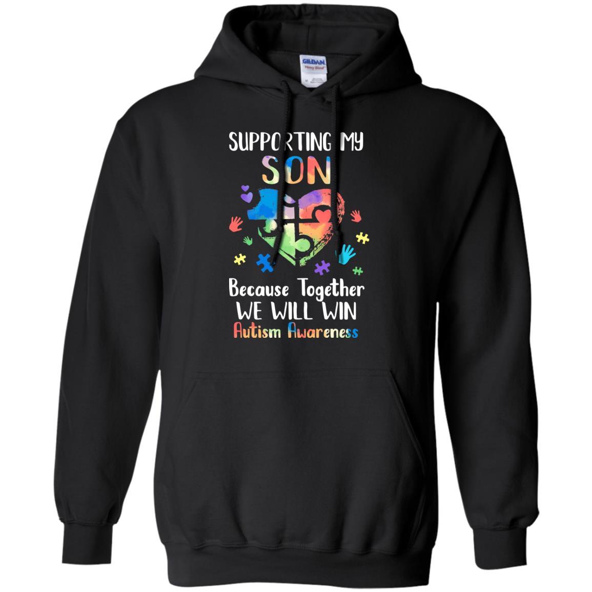 Supporting My Son Puzzle Autism Awareness Month-T-Shirt & Hoodie-Pullover Hoodie-Black