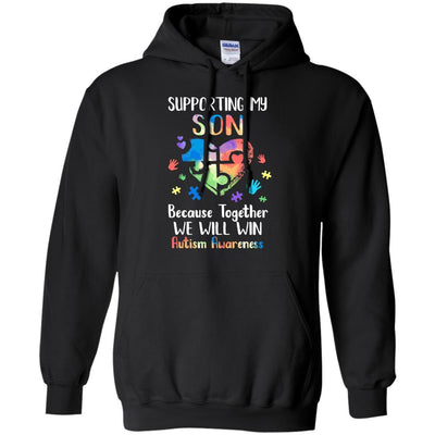 Supporting My Son Puzzle Autism Awareness Month-T-Shirt & Hoodie-Pullover Hoodie-Black