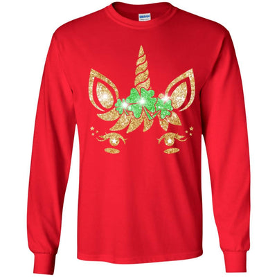Unicorn Face Saint Patrick's Day For Girls Youth-Youth Shirt-Youth Long Sleeve T-Shirt-Red