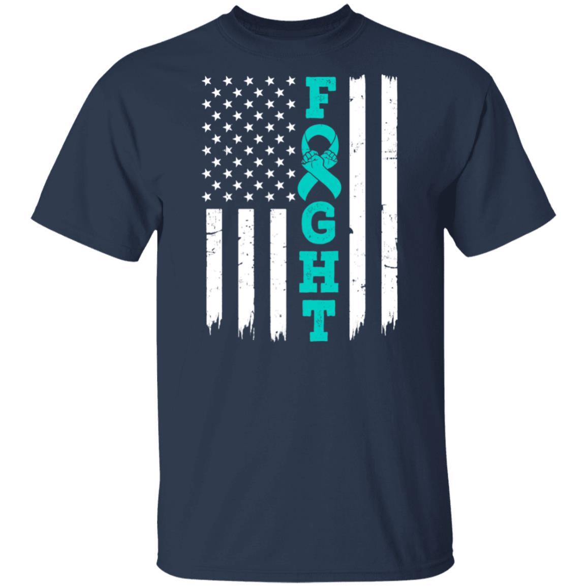 Ovarian Cancer Awareness American Flag Distressed-T-Shirt & Hoodie-Classic T-Shirt-Navy