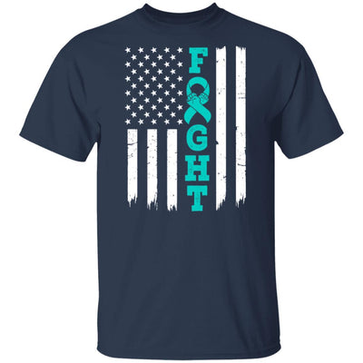 Ovarian Cancer Awareness American Flag Distressed-T-Shirt & Hoodie-Classic T-Shirt-Navy