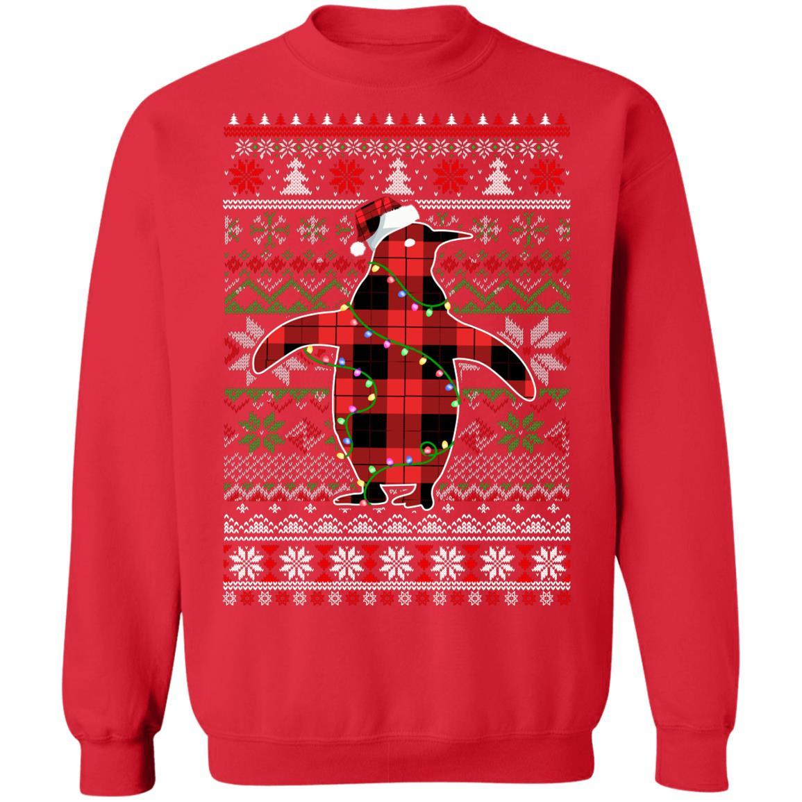 Red Plaid Buffalo Penguin Pajamas Family Christmas Sweater-T-Shirt & Sweatshirt-Crewneck Sweatshirt-Red