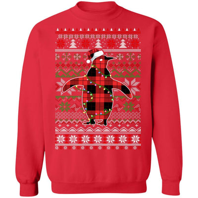 Red Plaid Buffalo Penguin Pajamas Family Christmas Sweater-T-Shirt & Sweatshirt-Crewneck Sweatshirt-Red
