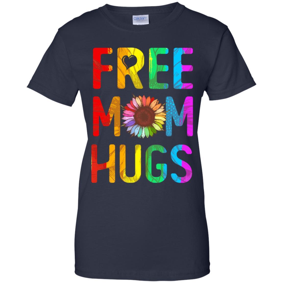 Flower Free Mom Hugs Pride LGBT-T-Shirt & Tank Top-Women's T-Shirt-Navy
