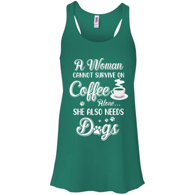 A Woman Cannot Survive On Coffee Alone She Also Needs Dogs-T-Shirt & Tank Top-Women's Flowy Racerback Tank-Kelly Green