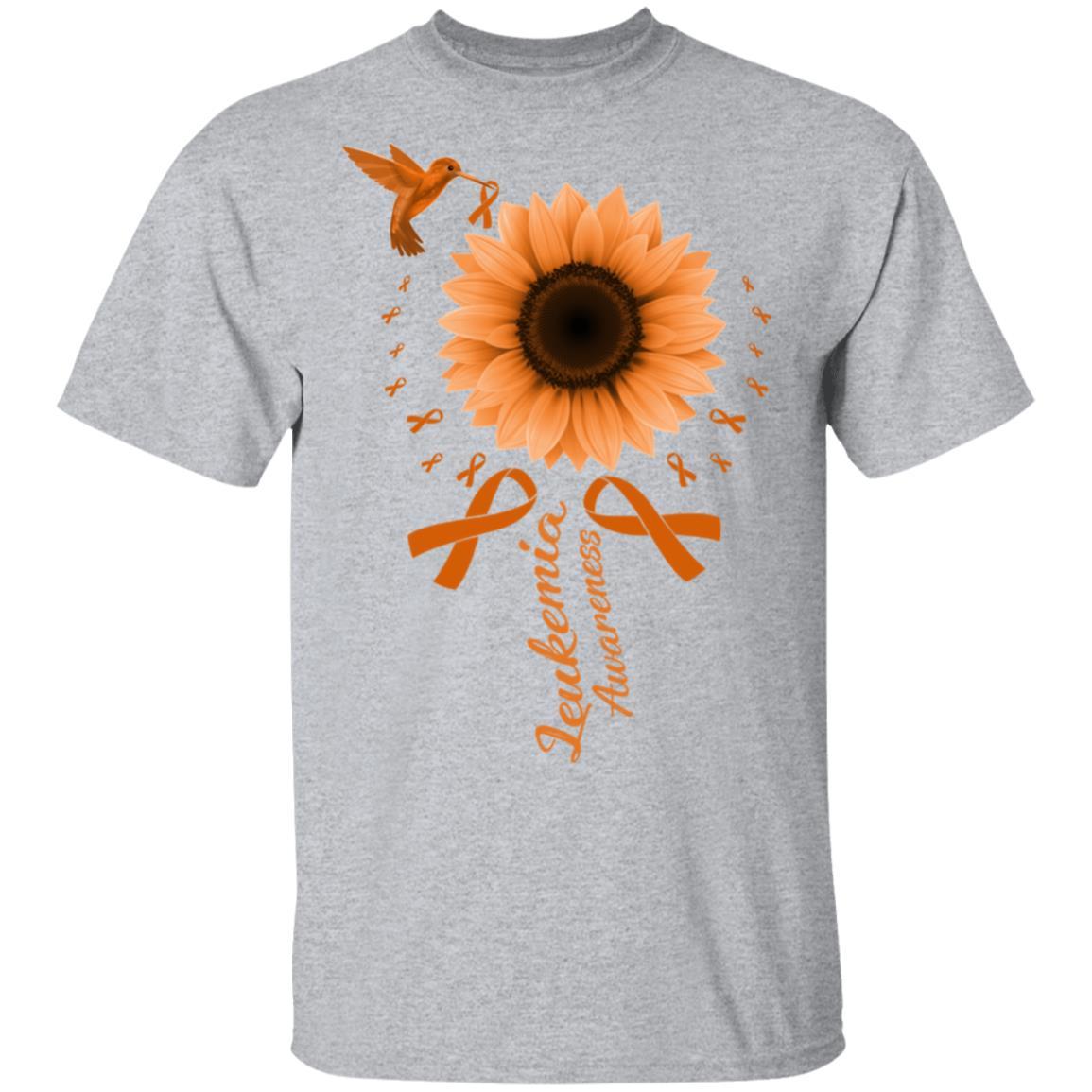 Hummingbird Sunflower Orange Ribbon Leukemia Awareness-T-Shirt & Hoodie-Classic T-Shirt-Sport Grey
