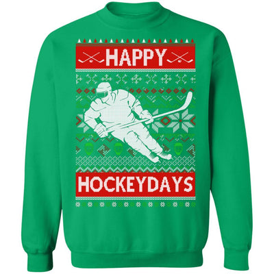 Happy Hockeydays Ice Hockey Christmas Ugly Xmas Pajamas-T-Shirt & Sweatshirt-Crewneck Sweatshirt-Irish Green