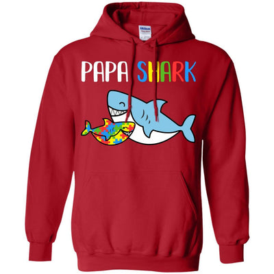 Papa Shark Support Autism Awareness For Grandchild-T-Shirt & Hoodie-Pullover Hoodie-Red