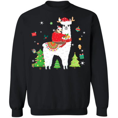 Santa Sloth Riding Llama Reindeer Christmas Gifts-T-Shirt & Sweatshirt-Crewneck Sweatshirt-Black