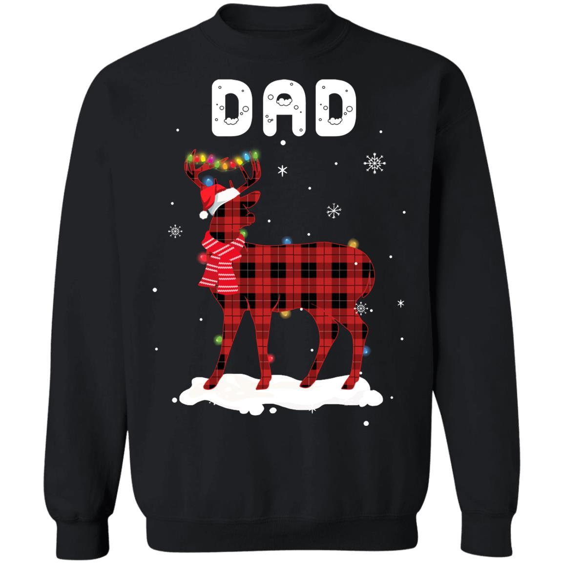 Dad Deer Red Plaid Christmas Family Matching Pajamas-T-Shirt & Sweatshirt-Crewneck Sweatshirt-Black