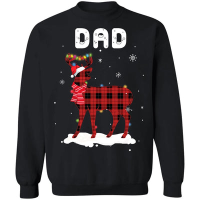 Dad Deer Red Plaid Christmas Family Matching Pajamas-T-Shirt & Sweatshirt-Crewneck Sweatshirt-Black