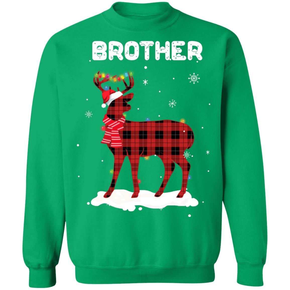 Brother Deer Red Plaid Christmas Family Matching Pajamas-T-Shirt & Sweatshirt-Crewneck Sweatshirt-Irish Green