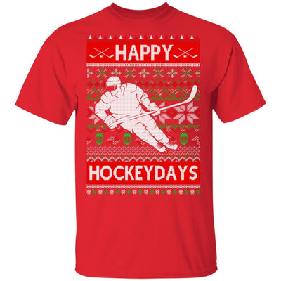 Happy Hockeydays Ice Hockey Christmas Ugly Xmas Pajamas-T-Shirt & Sweatshirt-Classic T-Shirt-Red
