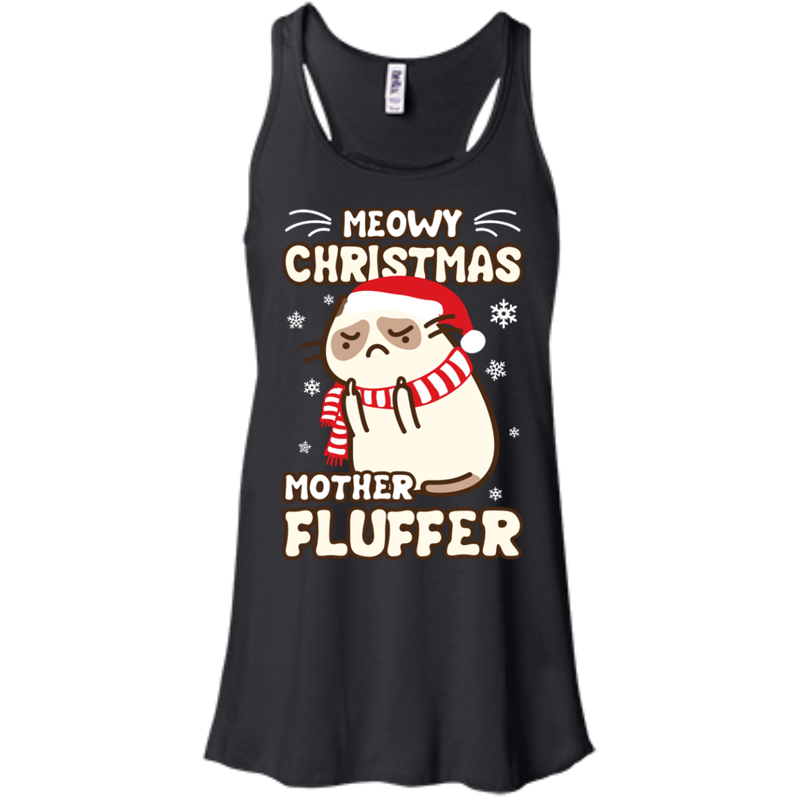 Meowy Christmas Mother Fluffer T Shirt-T-Shirt & Hoodie-Women's Flowy Racerback Tank-Black
