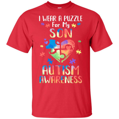 I Wear A Puzzle For My Son Autism Awareness-T-Shirt & Hoodie-Classic T-Shirt-Red