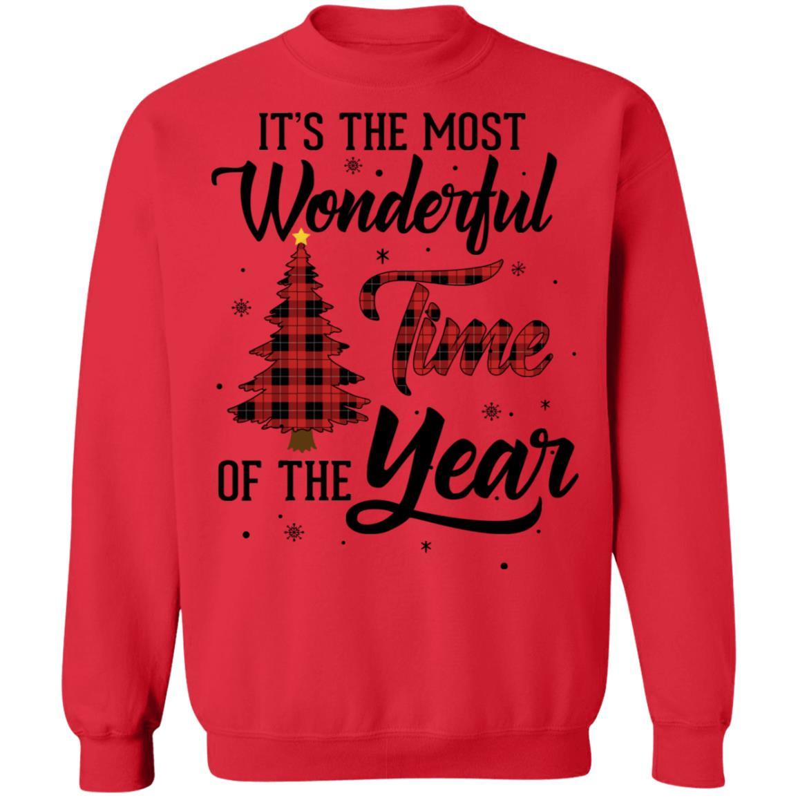 The Most Wonderful Time Of The Year Christmas Buffalo Plaid-T-Shirt & Sweatshirt-Crewneck Sweatshirt-Red