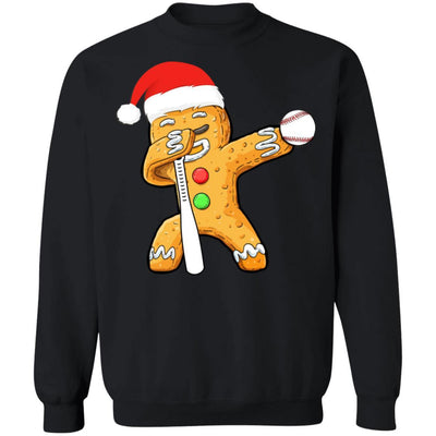 Dabbing Gingerbread Santa Baseball Christmas Pajama Gifts-T-Shirt & Sweatshirt-Crewneck Sweatshirt-Black