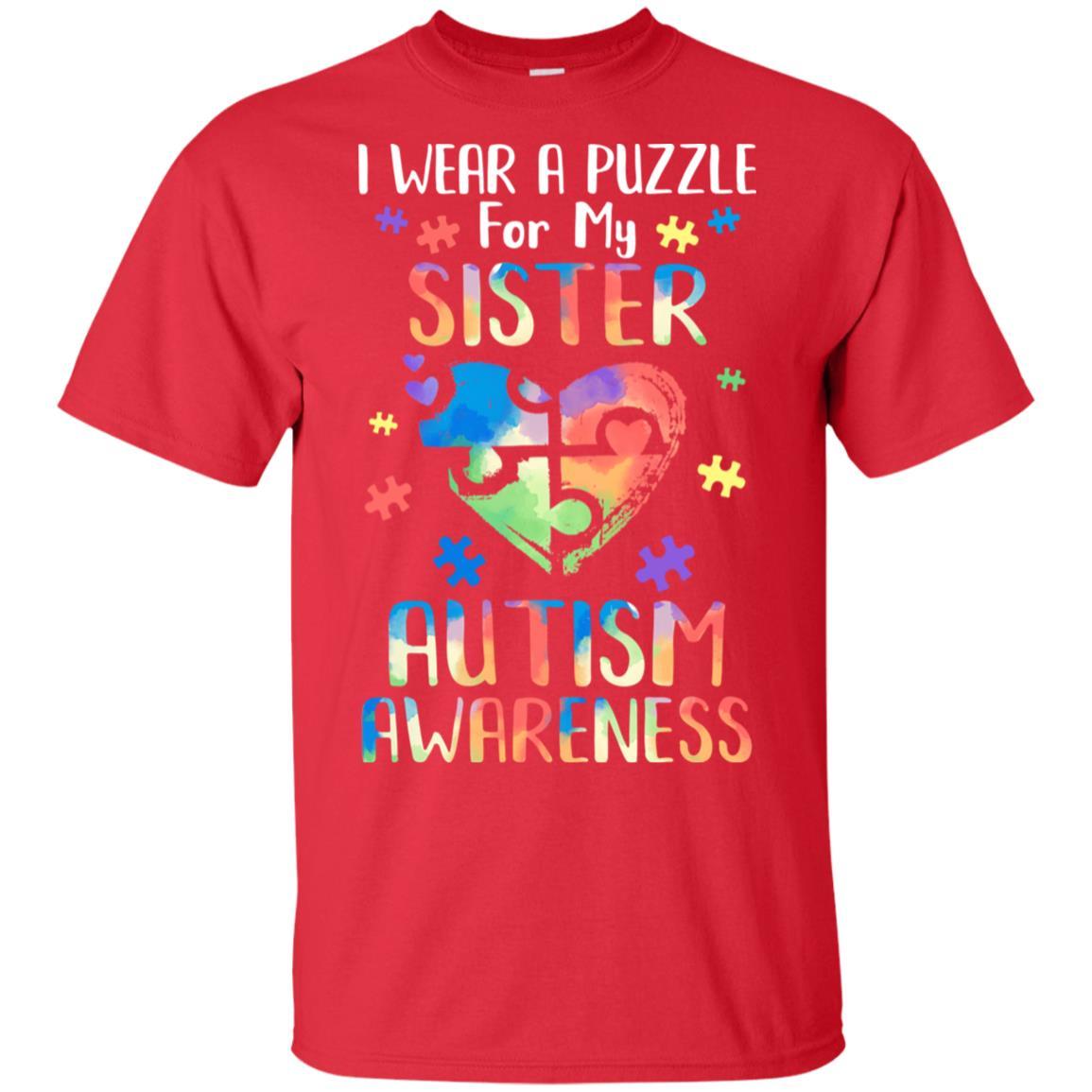 I Wear A Puzzle For My Sister Autism Awareness-T-Shirt & Hoodie-Classic T-Shirt-Red