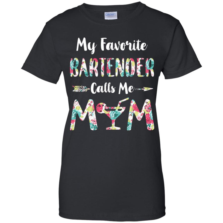 Floral My Favorite Bartender Calls Me Mom Mothers Day Gift-T-Shirt & Hoodie-Women's T-Shirt-Black