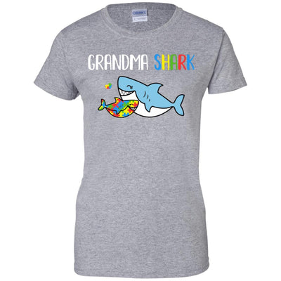 Grandma Shark Support Autism Awareness For Grandchild-T-Shirt & Hoodie-Women's T-Shirt-Sport Grey