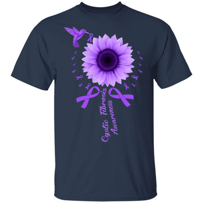 Hummingbird Sunflower Purple Ribbon Cystic Fibrosis Awareness-T-Shirt & Hoodie-Classic T-Shirt-Navy