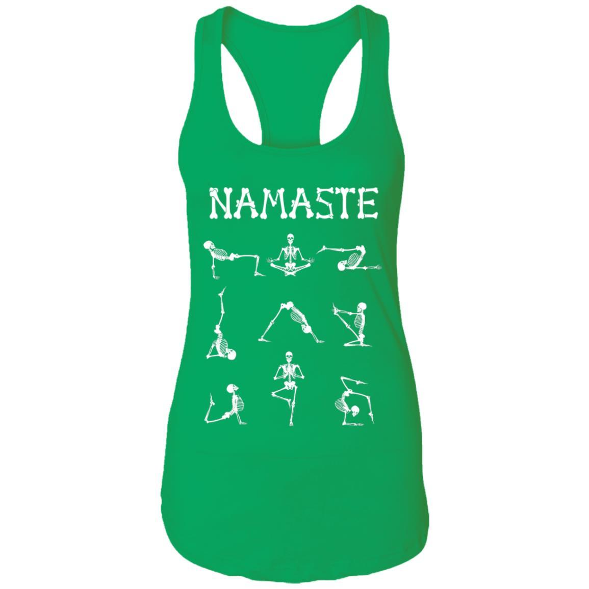 Namaste Yoga Skeleton Halloween Costume Gifts-T-Shirt & Tank Top-Women's Ideal Racerback Tank-Kelly Green