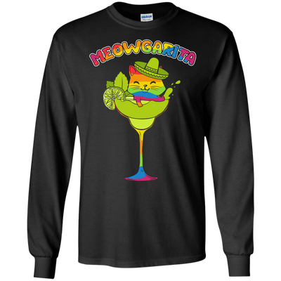Rainbow Meowgarita Margarita Cat Lover-T-Shirt & Hoodie-Long Sleeve T-Shirt-Black