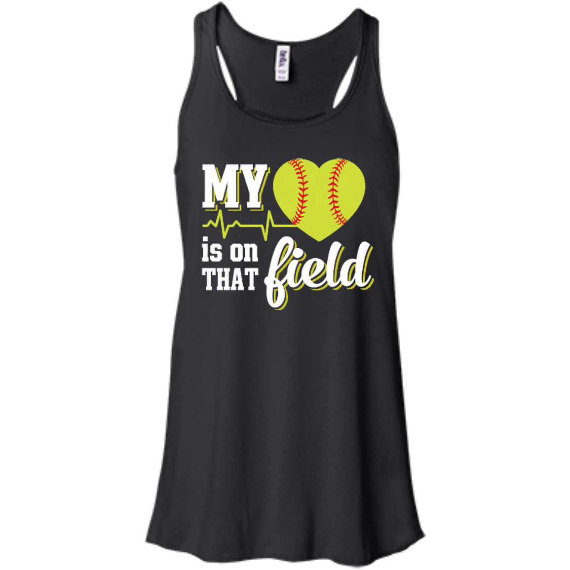 My Heart Is On That Field Softball-T-Shirt & Hoodie-Women's Flowy Racerback Tank-Black