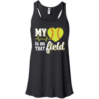 My Heart Is On That Field Softball-T-Shirt & Hoodie-Women's Flowy Racerback Tank-Black