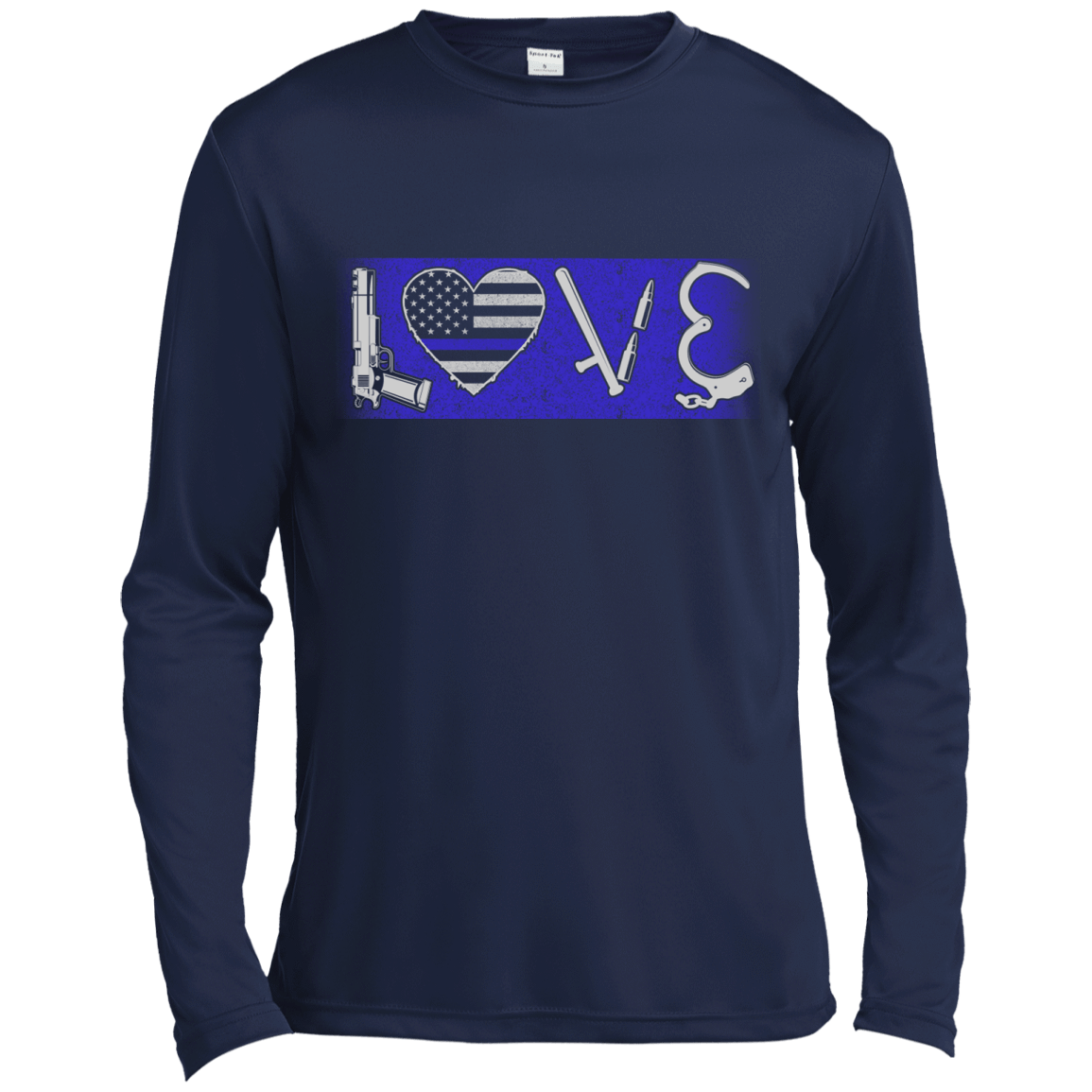 LOVE Thin Blue Line Police Officer-T-Shirt & Hoodie-Long Sleeve T-Shirt-Navy