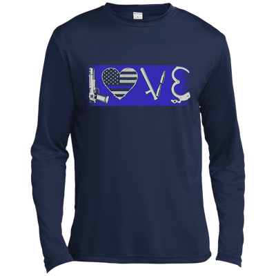 LOVE Thin Blue Line Police Officer-T-Shirt & Hoodie-Long Sleeve T-Shirt-Navy