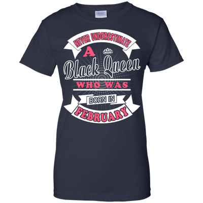 Never Underestimate A Black Queen Who Was Born In February-T-Shirt & Hoodie-Women's T-Shirt-Navy