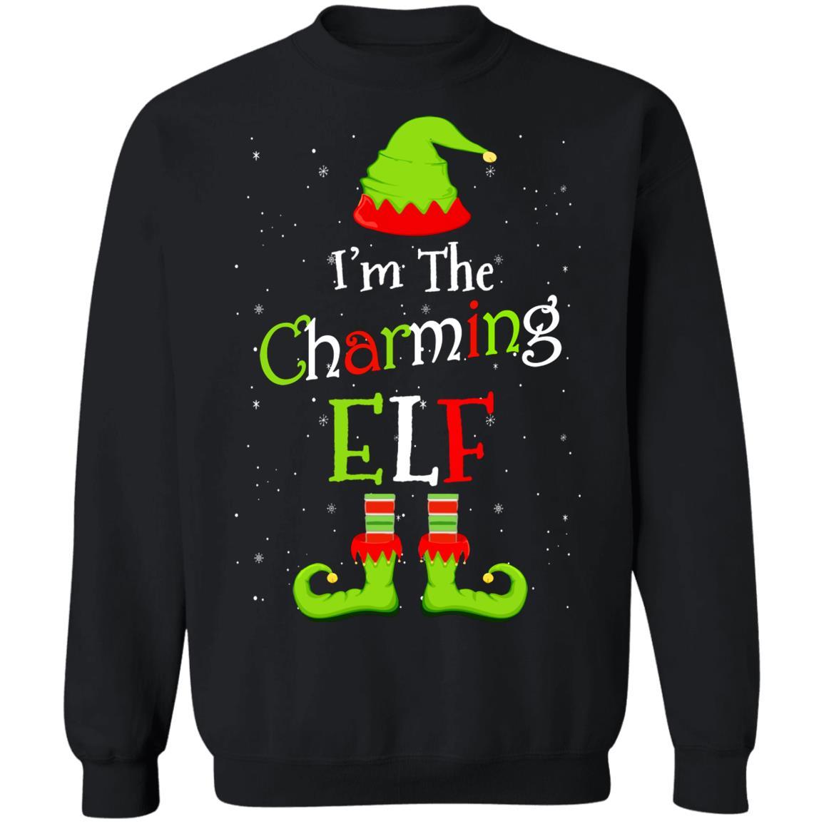 I'm The Charming Elf Family Matching Funny Christmas Group Gift-T-Shirt & Sweatshirt-Crewneck Sweatshirt-Black