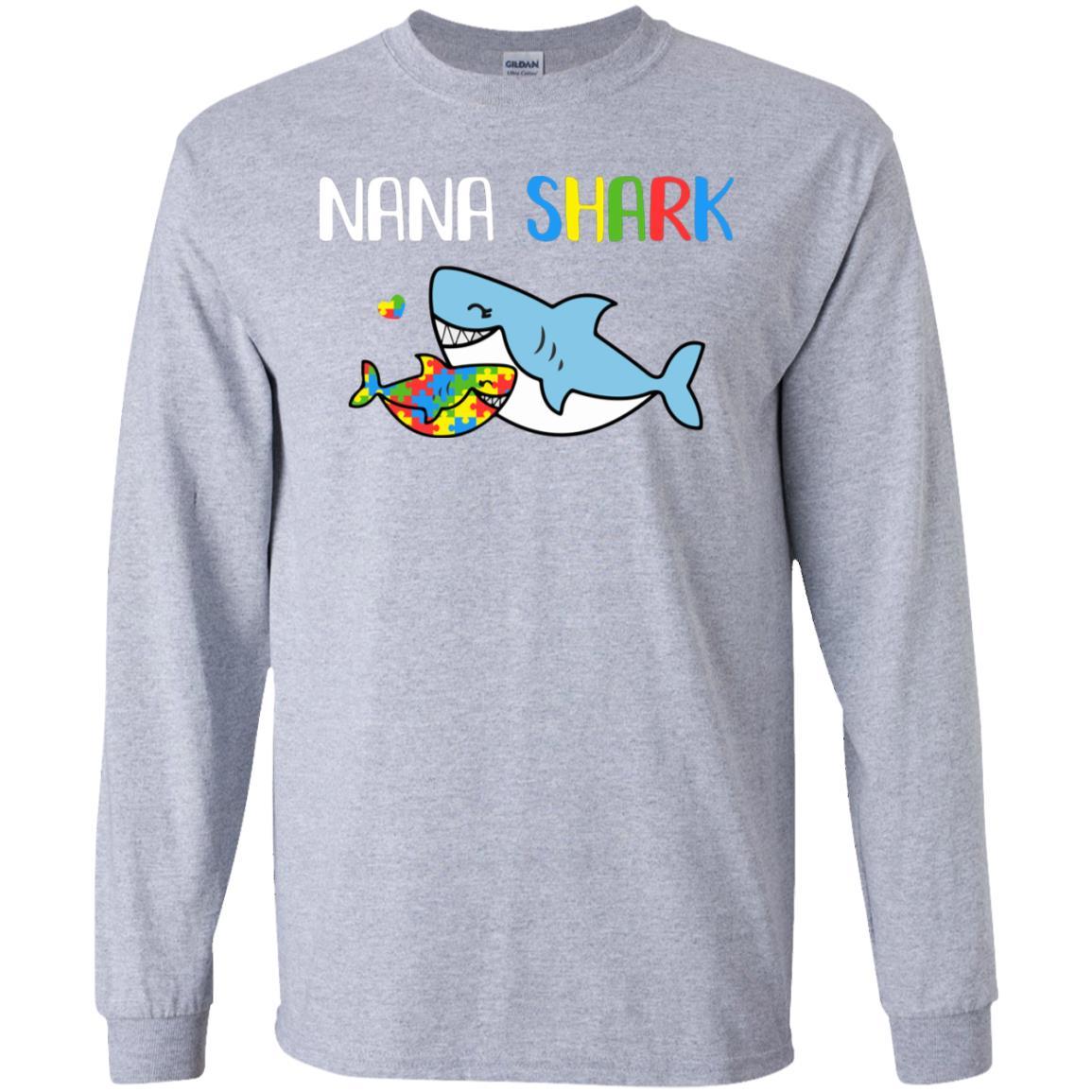 Nana Shark Support Autism Awareness For Grandchild-T-Shirt & Hoodie-Long Sleeve T-Shirt-Sport Grey