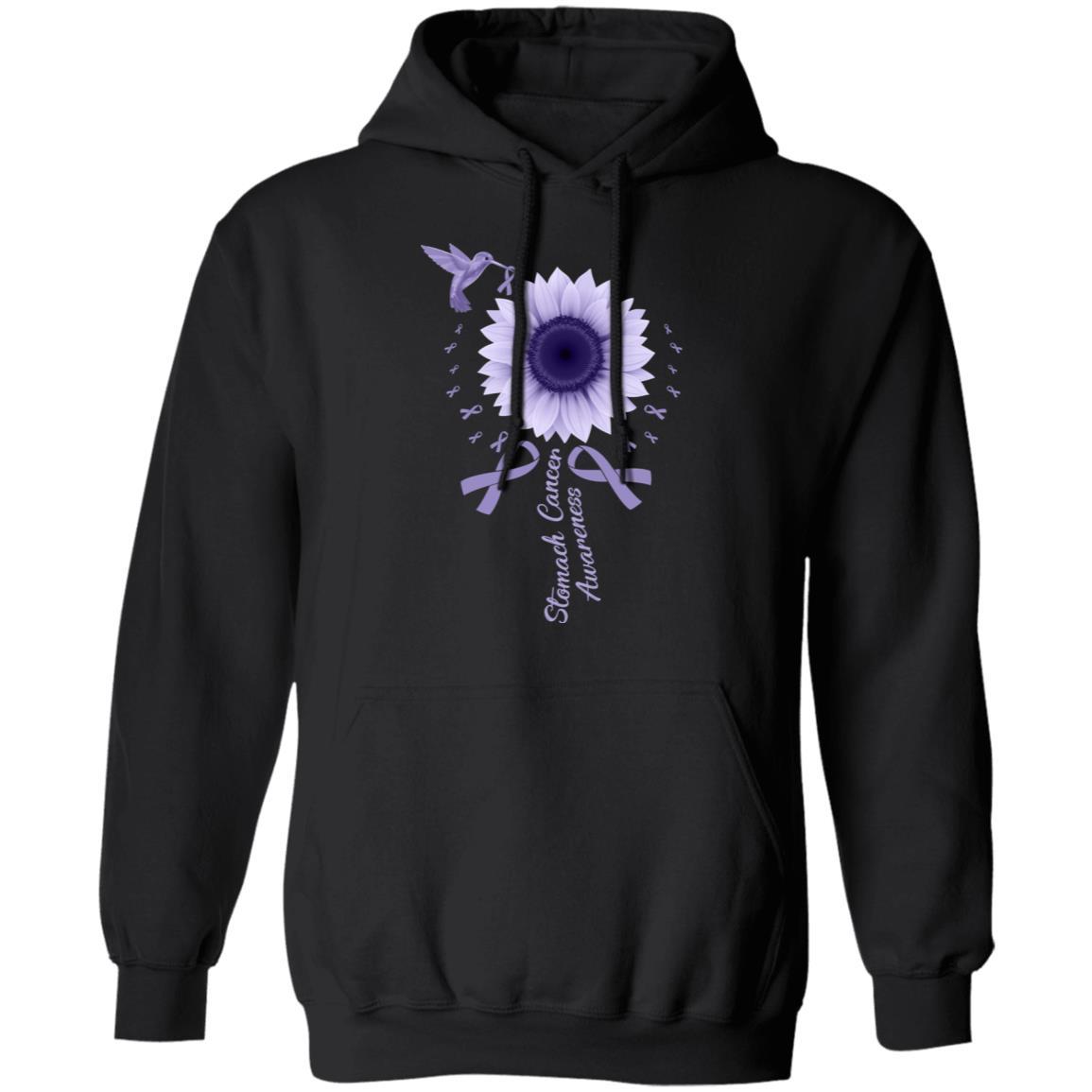 Hummingbird Sunflower Periwinkle Stomach Cancer Awareness-T-Shirt & Hoodie-Pullover Hoodie-Black