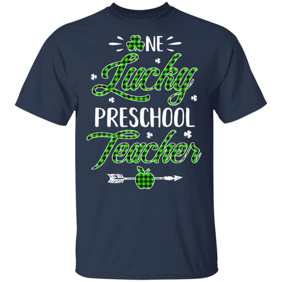 One Lucky Preschool Teacher St Patricks Day Irish Gift-T-Shirt & Hoodie-Classic T-Shirt-Navy