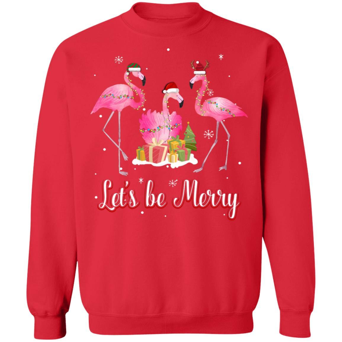 Family Holiday Let's Be Merry Christmas Flamingo-T-Shirt & Sweatshirt-Crewneck Sweatshirt-Red