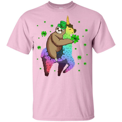 Leprechaun Sloth Riding Llama Unicorn St Patricks Day Youth-Youth Shirt-Youth T-Shirt-Light Pink
