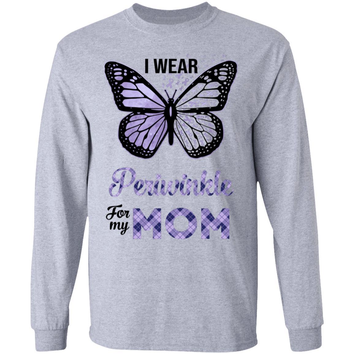 I Wear Periwinkle For My Mom Butterfly Stomach Cancer-T-Shirt & Hoodie-Long Sleeve T-Shirt-Sport Grey