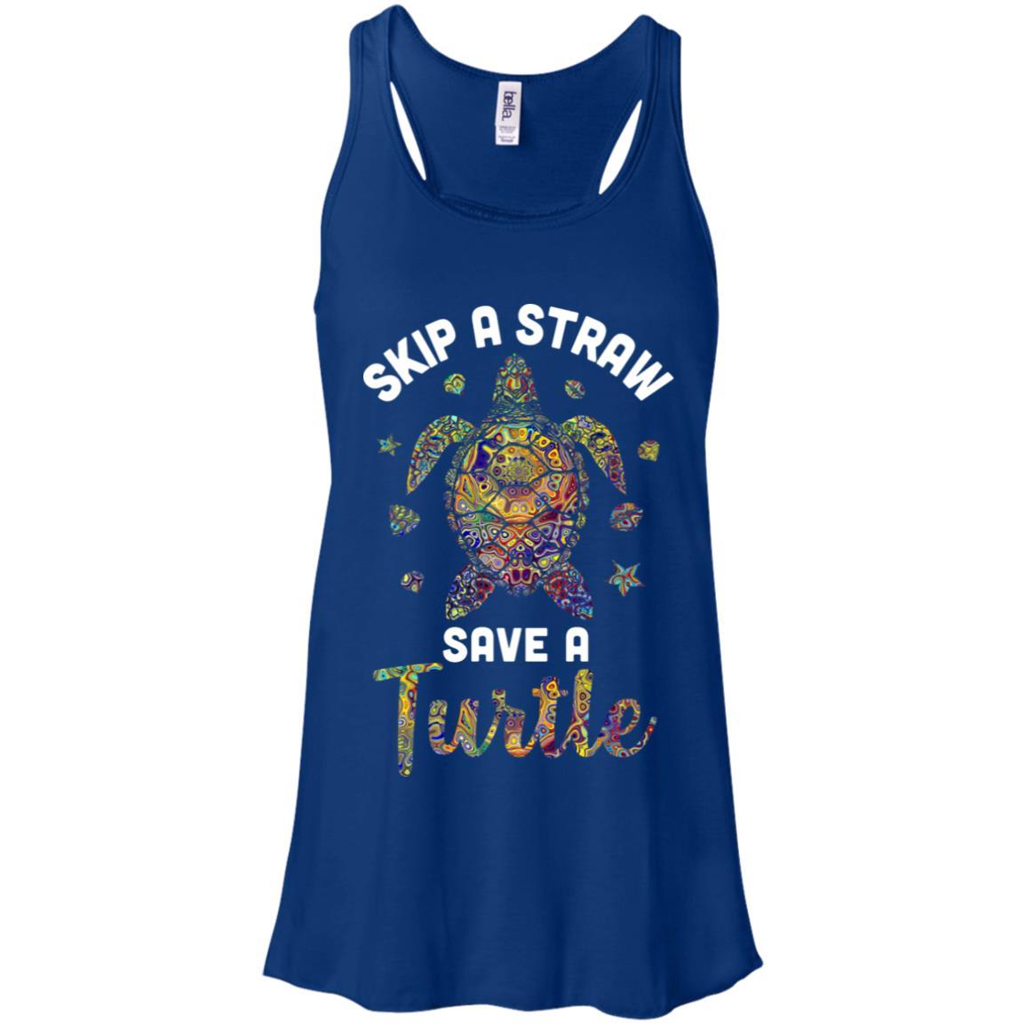 Hippie Skip A Straw Save A Turtle-T-Shirt & Tank Top-Women's Flowy Racerback Tank-True Royal