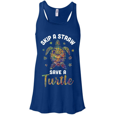 Hippie Skip A Straw Save A Turtle-T-Shirt & Tank Top-Women's Flowy Racerback Tank-True Royal
