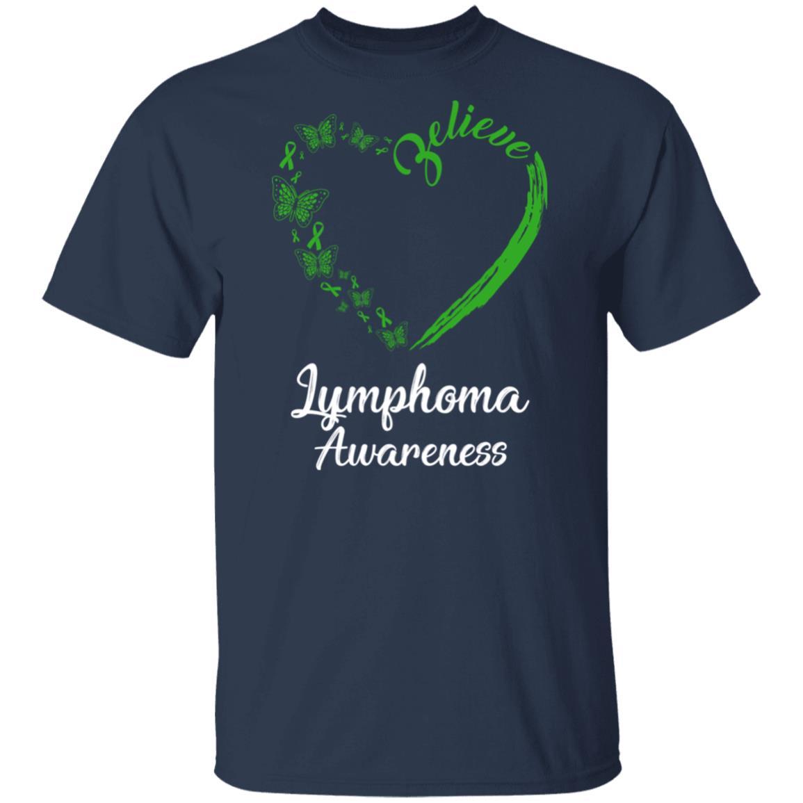 Butterfly Believe Lymphoma Awareness Ribbon Gifts-T-Shirt & Hoodie-Classic T-Shirt-Navy