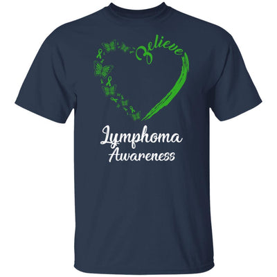 Butterfly Believe Lymphoma Awareness Ribbon Gifts-T-Shirt & Hoodie-Classic T-Shirt-Navy